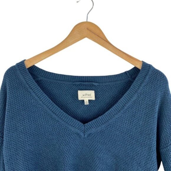 Aritzia Wilfred Galois Silk Cashmere V Neck Sweater Blue Teal Pullover US XXS - Picture 3 of 8